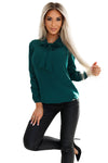 Bluză damă business, verde, mânecă lungă, cu fundă