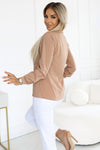 Bluză damă BUSINESS, mocha mousse, cu fundă, mâneci lungi