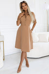 Rochie damă CAMASA, mocha mousse, guler clasic, talie ajustabilă