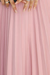 Rochie damă LILA, midi, plisată, roz pudrat, curea decorativă