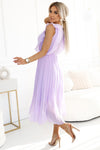 Rochie damă EMILY, plisată, volane, lavandă deschisă, decolteu