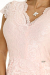 Rochie damă BASIC, dantelă, piersică, decolteu adânc, mâneci scurte