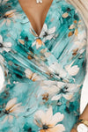 Rochie damă BOYKA, imprimată floral, decolteu petrecut, turcoaz