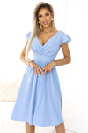 Rochie damă MATILDE, midi, decolteu petrecut, bleu pastel