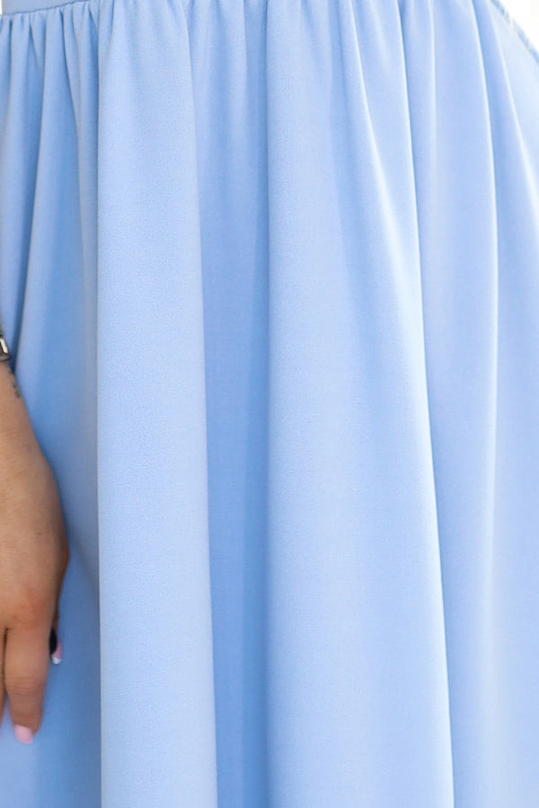 Rochie damă MATILDE, midi, decolteu petrecut, bleu pastel