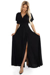 Rochie damă JENNIFER, lungă, negru brocart, decolteu, slit