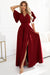 Rochie damă JENNIFER, lungă, bordo, decolteu plic, slit picior