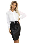 Bluză damă BASIC, albă, fundă la decolteu, mâneci lungi