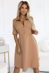 Rochie damă CAMASA, mocha mousse, guler clasic, talie ajustabilă