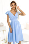 Rochie damă MATILDE, midi, decolteu petrecut, bleu pastel