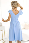 Rochie damă MATILDE, midi, decolteu petrecut, bleu pastel