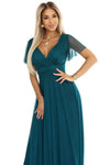 Rochie Maxi Verde din Siatecă Elastică cu Decolteu Petrecut – Numoco Basic