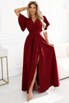 Rochie damă JENNIFER, lungă, bordo, decolteu plic, slit picior