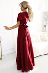 Rochie damă JENNIFER, lungă, bordo, decolteu plic, slit picior