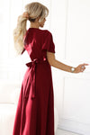 Rochie damă JENNIFER, lungă, bordo, decolteu plic, slit picior